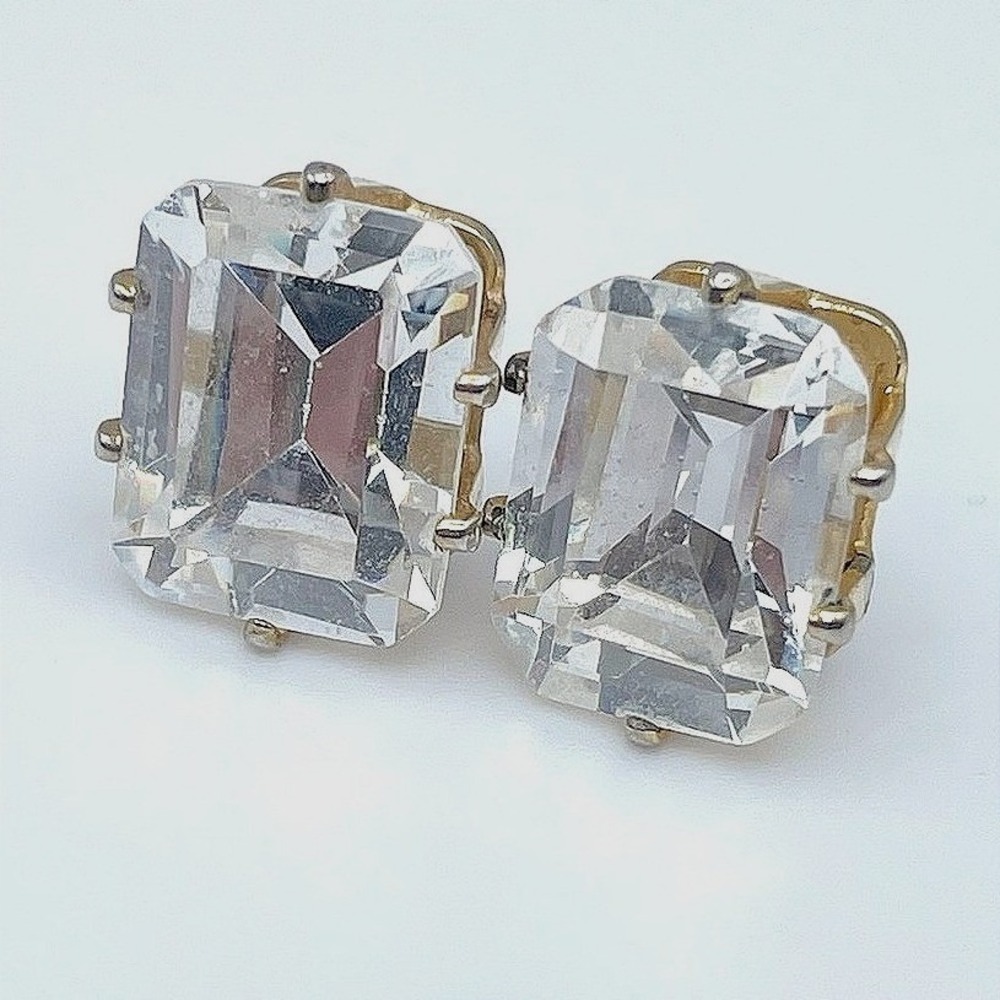 Vintage 90s Gold Plated Escher Cut CZ Stud Earrings Diamond‎ Simulation Jewelry